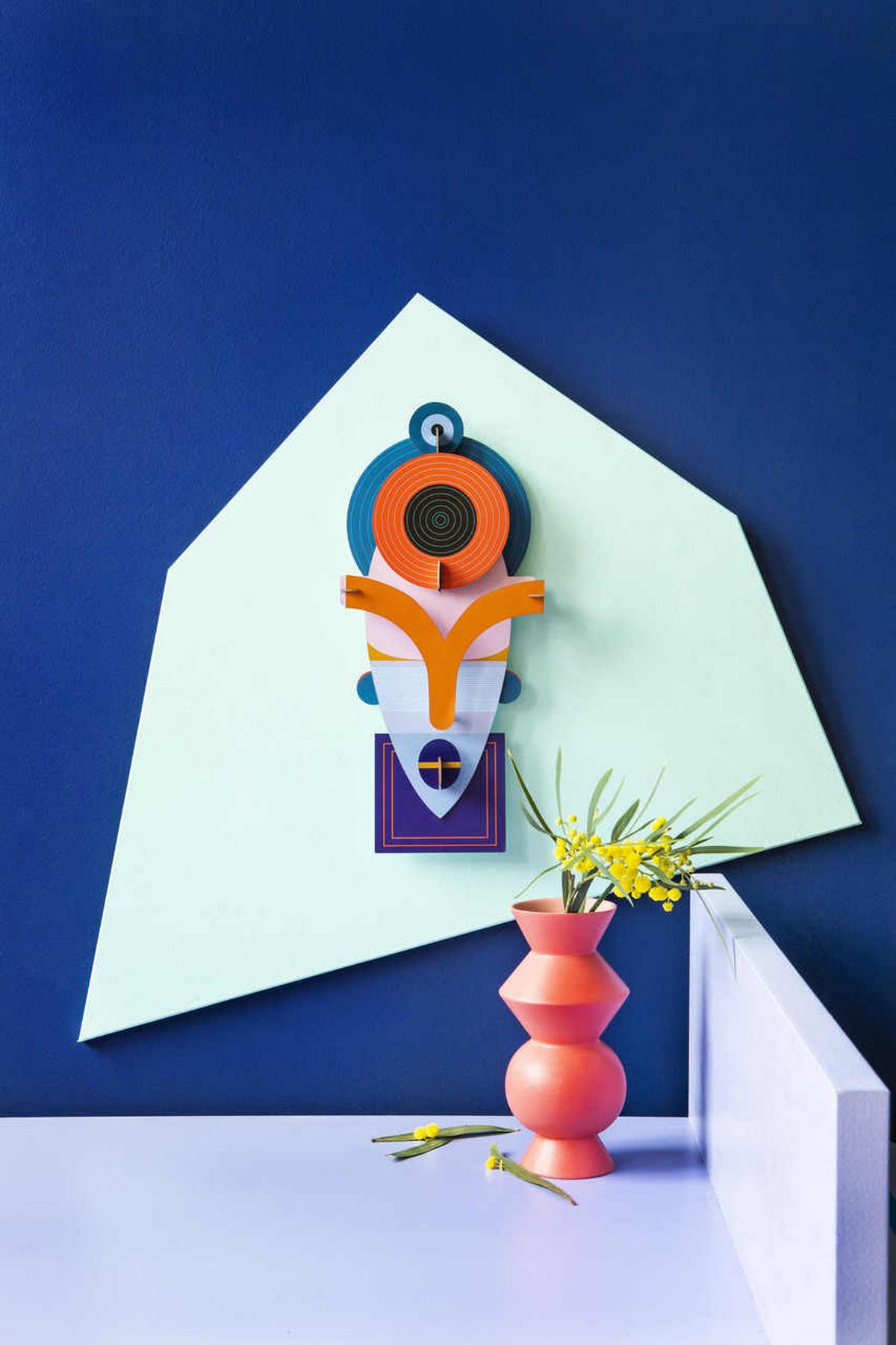 WANDDEKO Lamu-Maske 16/6 cm - Blau/Orange, Wellpappe (16/6/37cm) - Studio Roof