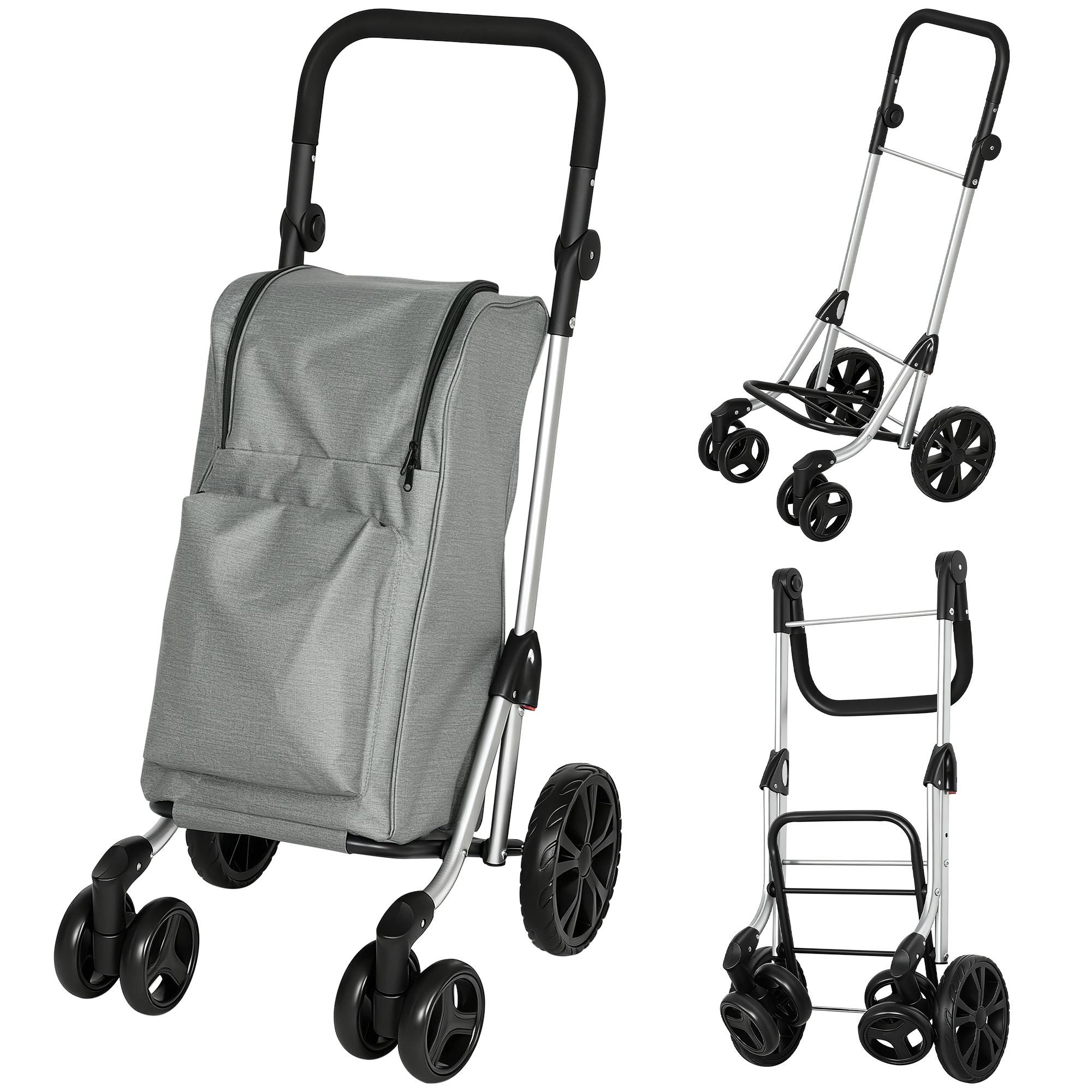 EINKAUFSTROLLEY klappbar Einkaufswagen mit Kühlfach, verstellbar Griff Grau - Schwarz/Grau, Kunststoff/Textil (44/100/58cm) - HOMCOM