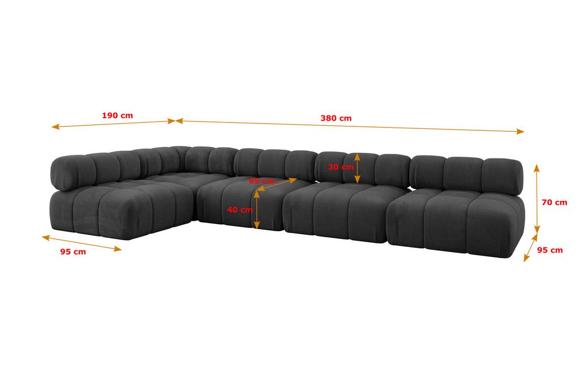 ECKSOFA modulares Sofa Samaro-L3 - 380x190x70 cm Schwarz Velours - Schwarz, Holzwerkstoff/Textil (380/190cm) - ALTDECOR