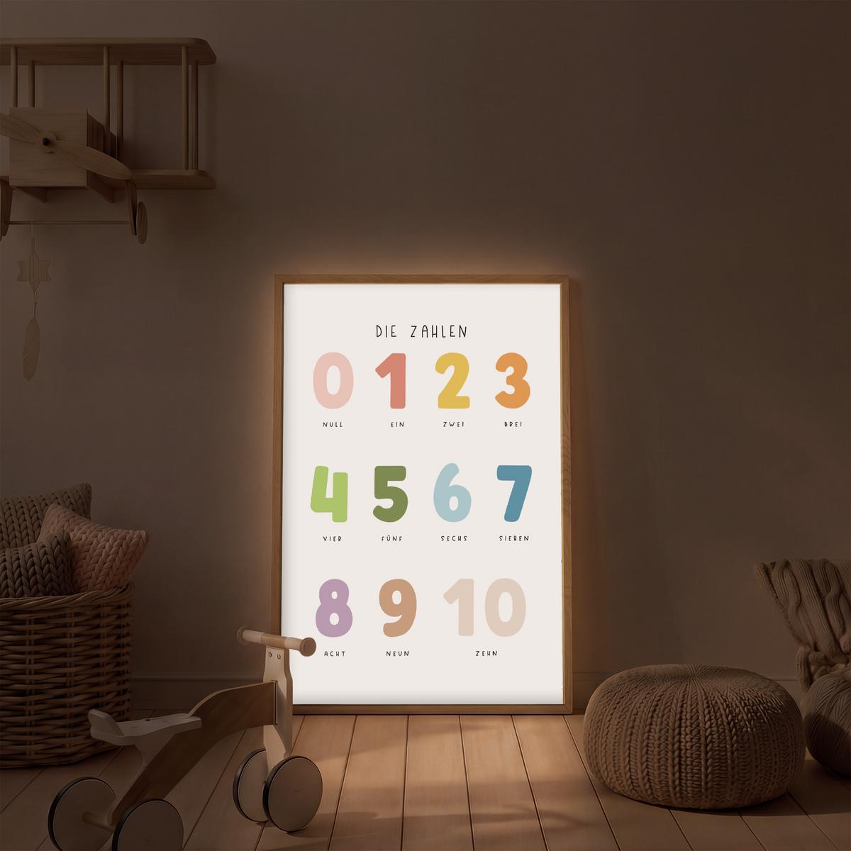 NACHTTISCHLAMPE MIT AKKU Pädagogisch - Zählen lernen - Weiß - Farben - 1-10 60x90 cm - Weiß, Holzwerkstoff (8/60/90cm) - OnlyWow