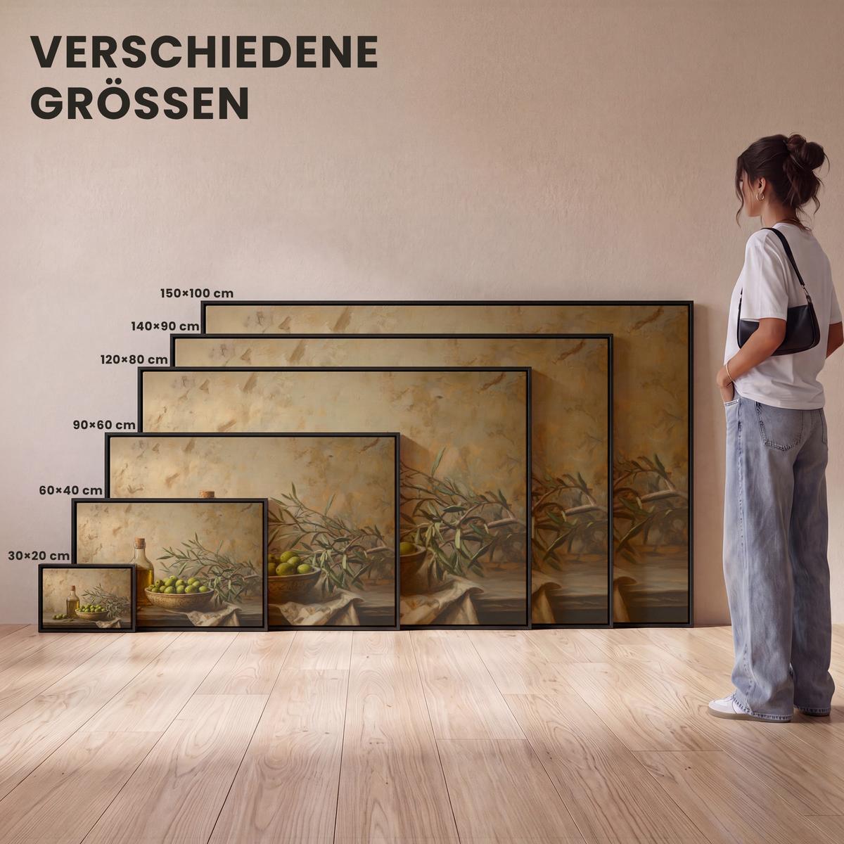 LEINWAND Bilder mit Rahmen - Oliven - Stilleben - Vintage - 120x80 - Olivgrün, Textil (120/80cm) - MuchoWow
