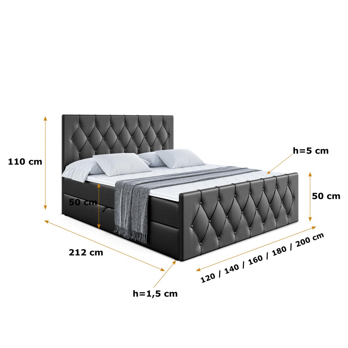 BOXBETT VELANTO-Z - 120 x 200 - H3 - Schwarz Hochglanz - Schwarz Hochglanz, Holzwerkstoff (120/200cm) - ALTDECOR