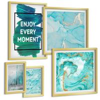 BILDER SET 5er Set - 50x50 cm & 20x30 cm & 40x60 cm Goldrahmen - Farbenfrohe Abstraktionen, Gesichter, Formen - Goldfarben, Kunststoff (40/60cm) - TULUP