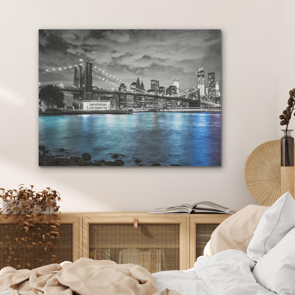 AKUSTIKBILD New York - Skyline - Stadt - Blau Gemälde 80x60 cm - Blaugrau, Kunststoff (80/60/0.9cm) - MuchoWow