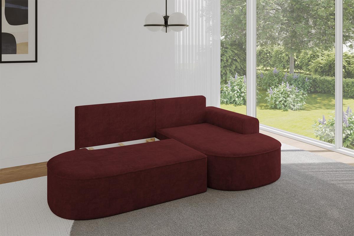 ECKSOFA mit Schlaffunktion und Bettkasten Ottomane Rechts MARI-L1-S - 283x167x73 cm Bordeauxrot Velours - Bordeaux/Schwarz, Holzwerkstoff/Kunststoff (167/283cm) - ALTDECOR