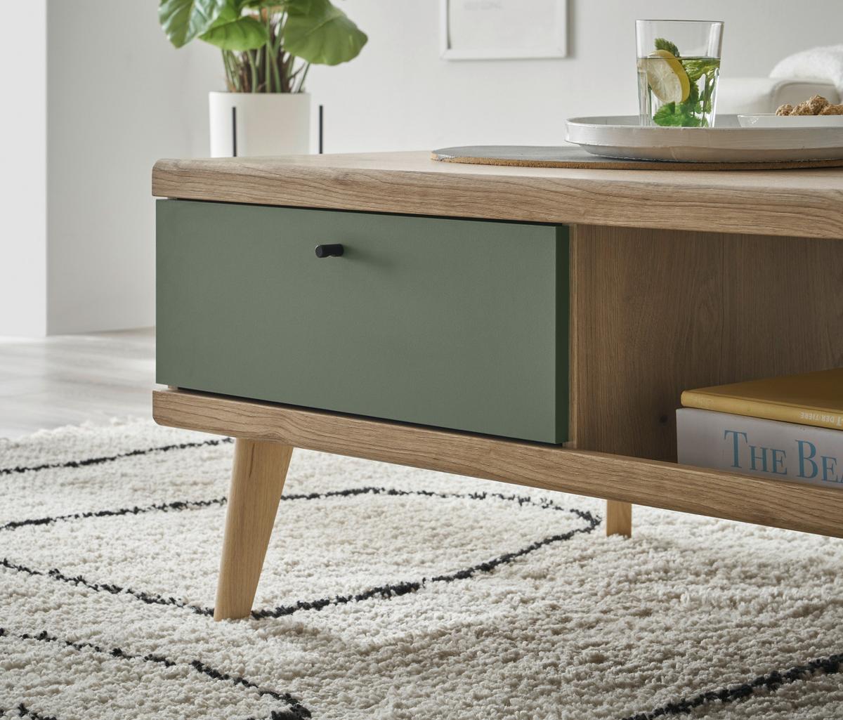 COUCHTISCH Salbei grün, Eiche Evoke, skandinavisch 107 x 67 cm, Wohnzimmertisch mit Stauraum - Salbeigrün/Eichefarben, Holz/Holzwerkstoff (107/67/46cm) - Furn.Design
