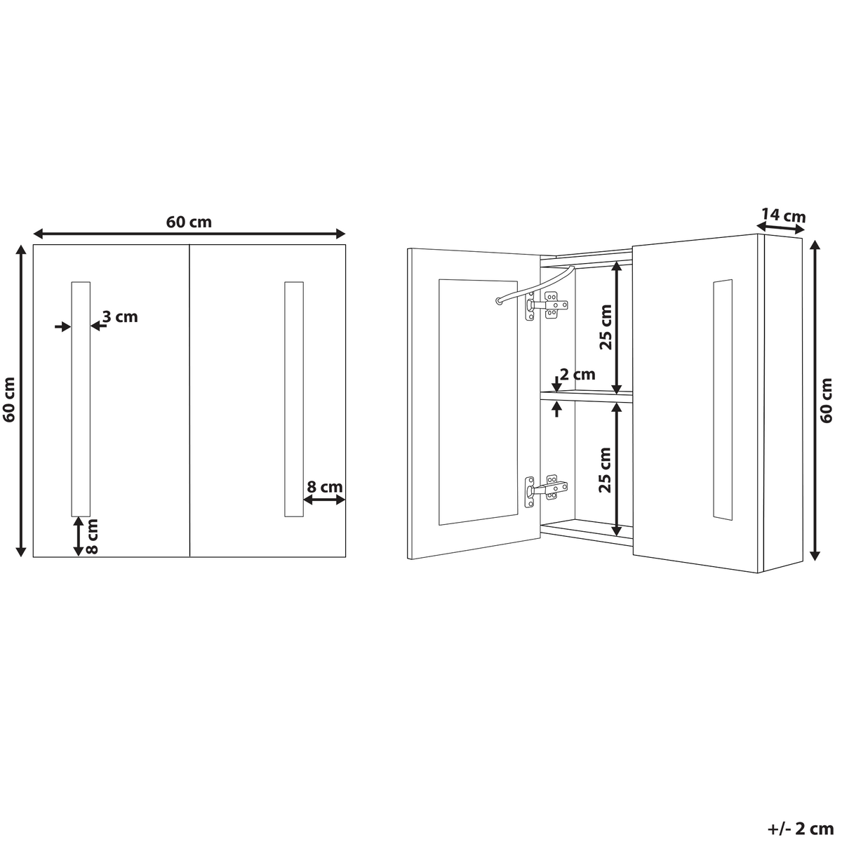 BAD SPIEGELSCHRANK weiß/silber mit LED-Beleuchtung 60/60 cm Chabunco - Silberfarben/Weiß, Holz (60/60/14cm) - Beliani