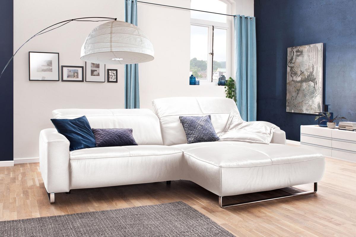 ECKSOFA MIT SITZTIEFENVERSTELLUNG YORK Ecru Leder Relaxfunktion - Ecru/Silberfarben, Leder (284/180cm) - KAWOLA