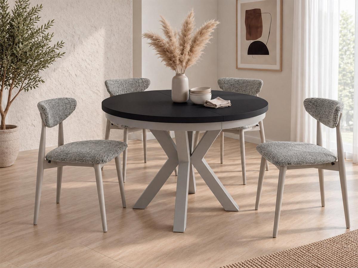 ESSTISCH Clara Grau-Beige runder ausziehbarer, Schwarz 120-200/120/76 cm - Schwarz/Grau, Holzwerkstoff/Metall (120/196/76cm) - WFL GROUP