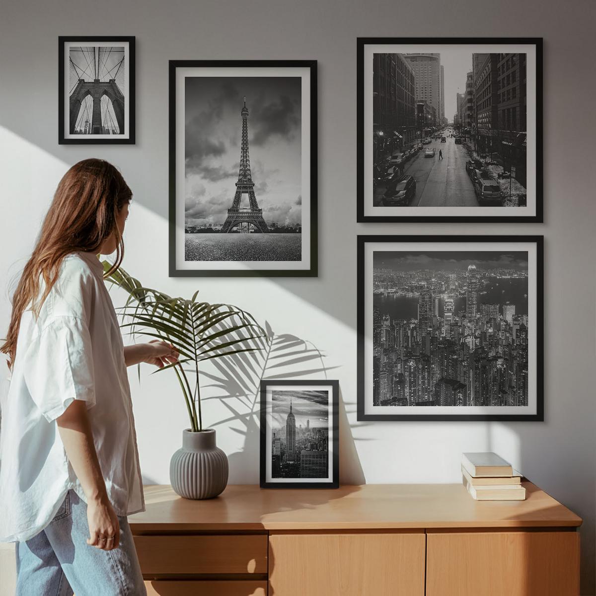 BILDER SET 5er Set - 50x50 cm & 20x30 cm & 40x60 cm Schwarzer Rahmen - Sommerstrände, Meereslandschaft - Schwarz, Kunststoff (40/60cm) - TULUP