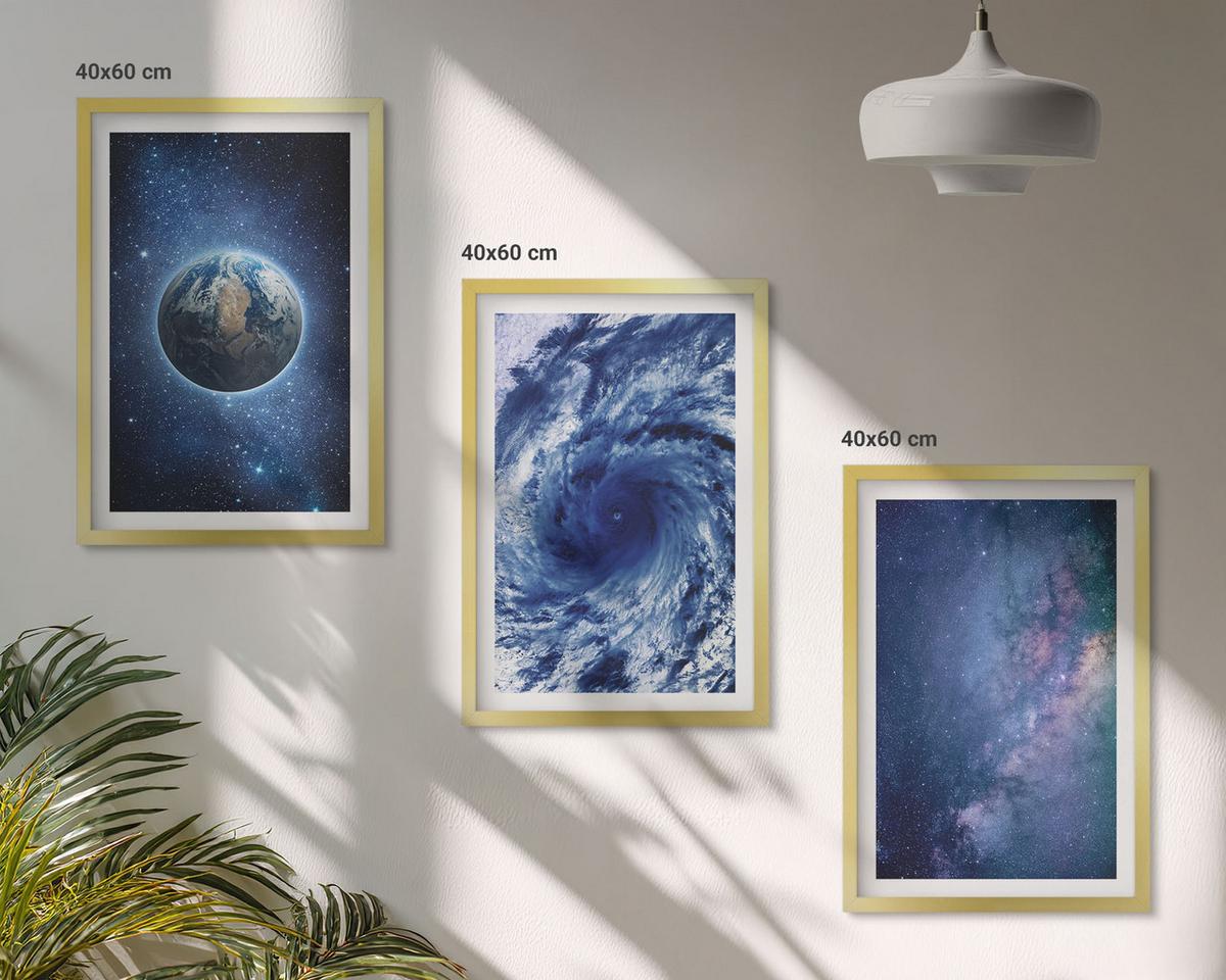 BILDER SET 3er Set - 40x60 cm Goldrahmen - Erde Weltraumsturm Galaxie - Goldfarben, Kunststoff (40/60cm) - TULUP