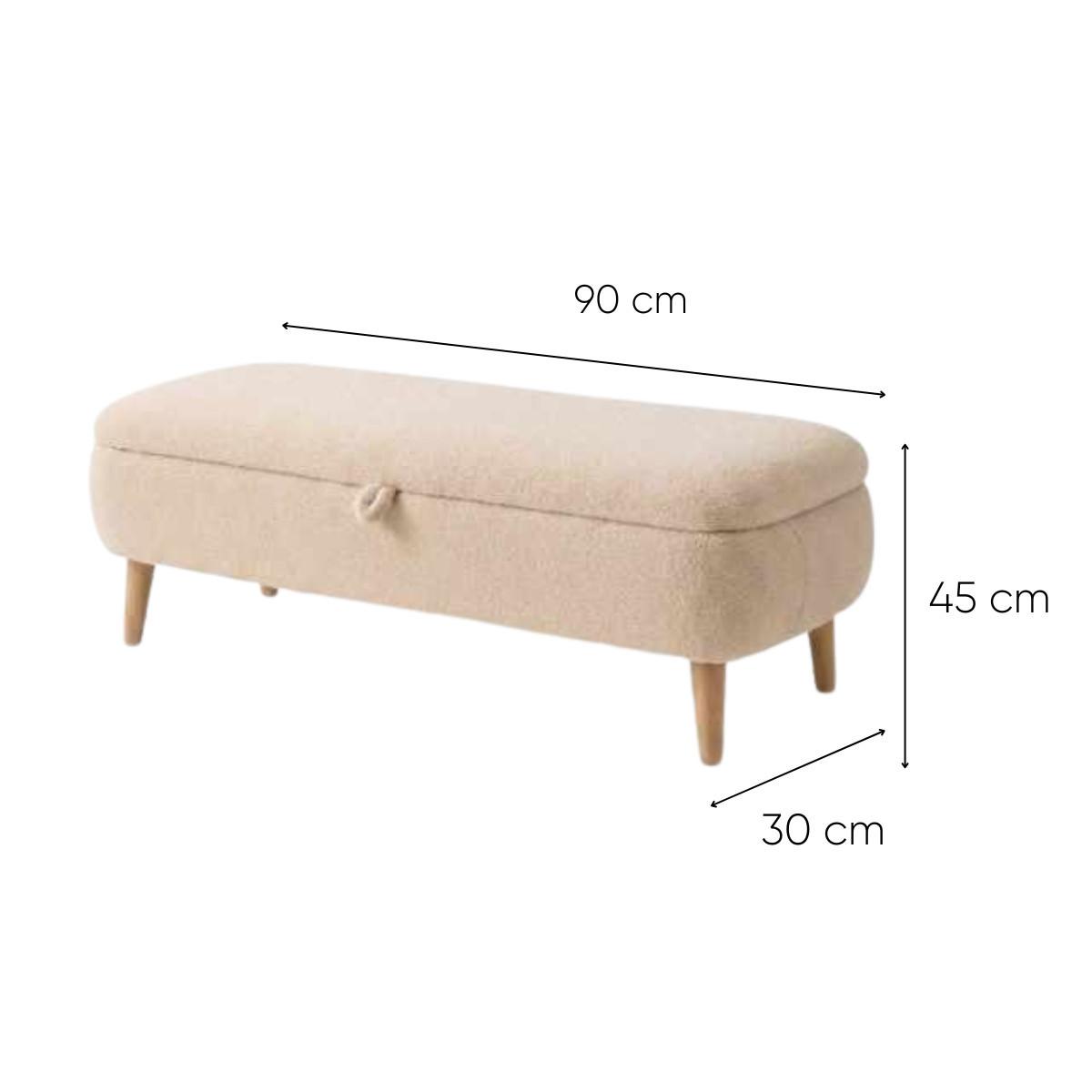 AUFBEWAHRUNGSBANK aus Bouclé-Stoff 30/45/90 cm - Beige, Holzwerkstoff (30/45/26cm) - Calicosy