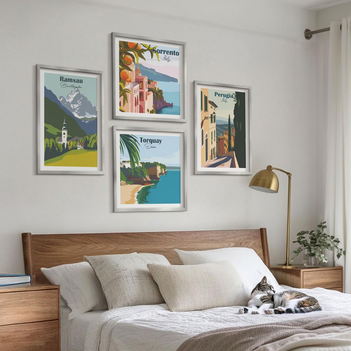BILDER SET 4er Set - 50x50 cm & 40x60 cm Silberner Rahmen - Berglandschaften und Städte - Silberfarben, Kunststoff (50/50cm) - TULUP