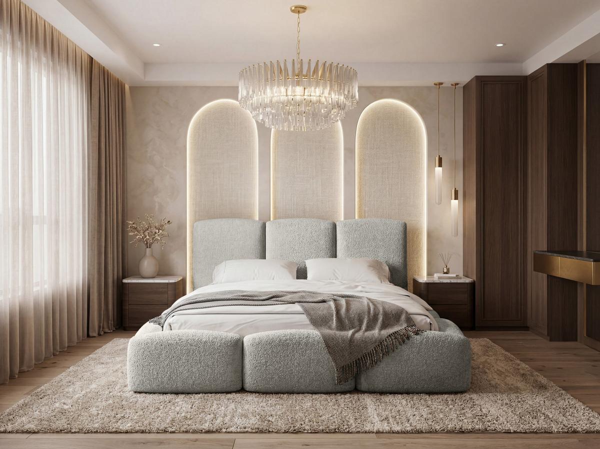 POLSTERBETT Harmony mit Bettkasten, Grau Boucle 120x200 cm - Birkefarben/Hellgrau, Holzwerkstoff/Kunststoff (120/200cm) - WFL GROUP