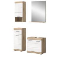BADMÖBEL-SET weiß Hochglanz, Eiche 4-teilig 112 cm, Kombination mit viel Stauraum - Weiß Hochglanz/Eichefarben, Holzwerkstoff (112/191/34cm) - Inn.Furn