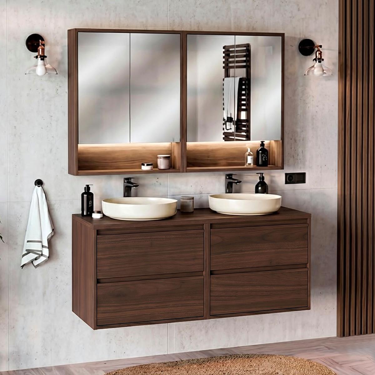 BADMÖBEL 120cm Edmé 2er-Set Holz - Braun, Holzwerkstoff (120/52.2/46cm) - Petits-meubles