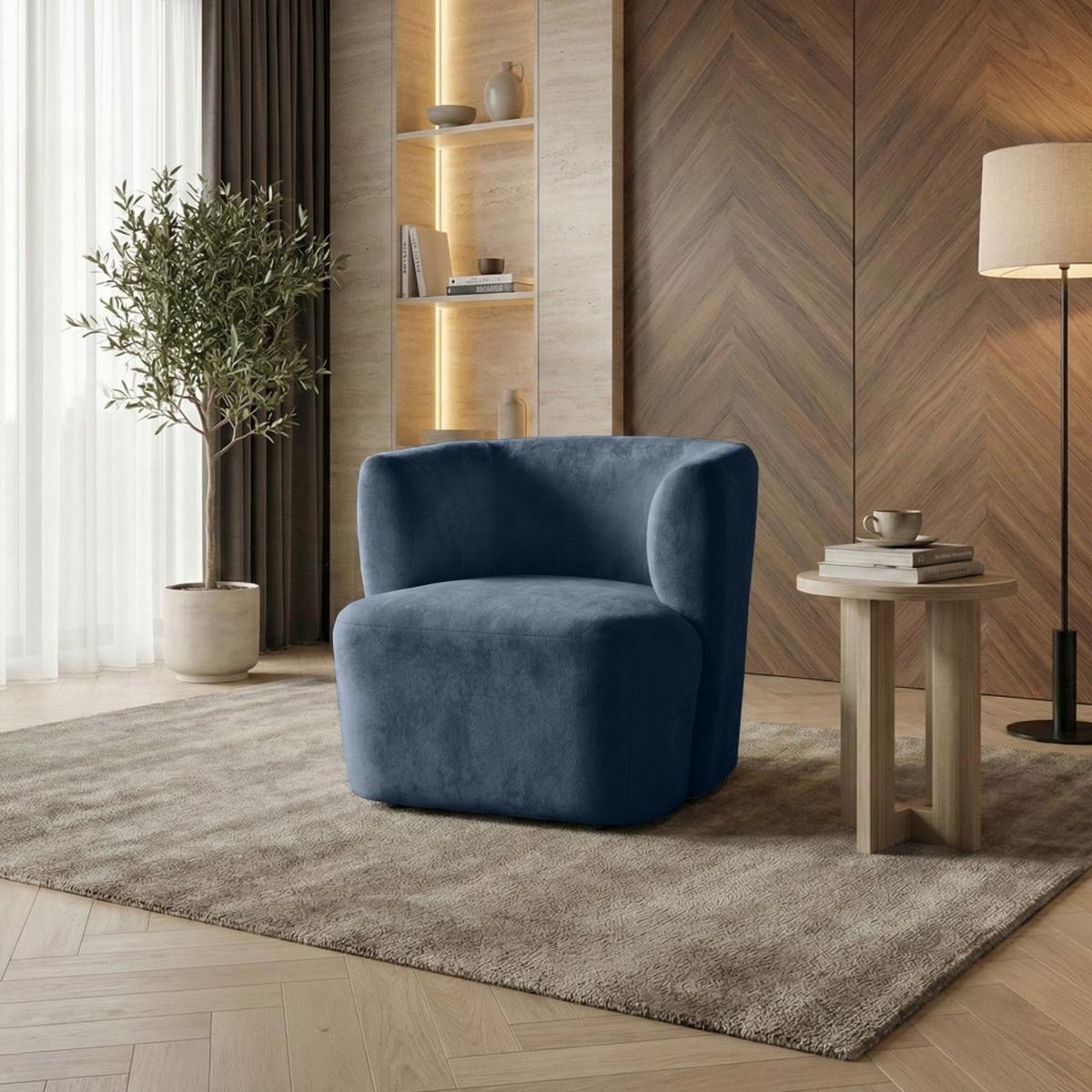 SESSEL Nori dunkelblau velour - Schwarz/Dunkelblau, Kunststoff/Textil (75/68/72cm) - Beautysofa