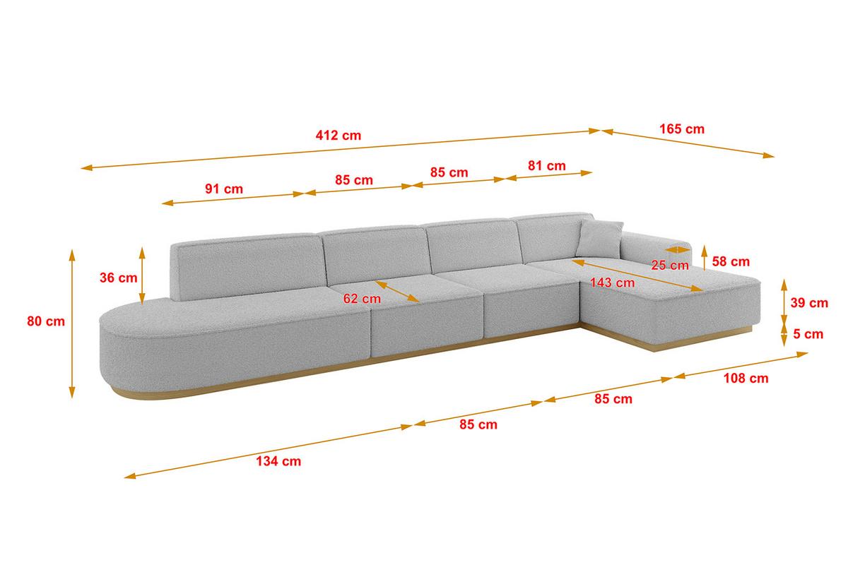 ECKSOFA Ottomane Rechts IREA-L3-v2 - 412x165x80 cm Hellgrau - Hellgrau, Holzwerkstoff/Textil (412/165cm) - ALTDECOR