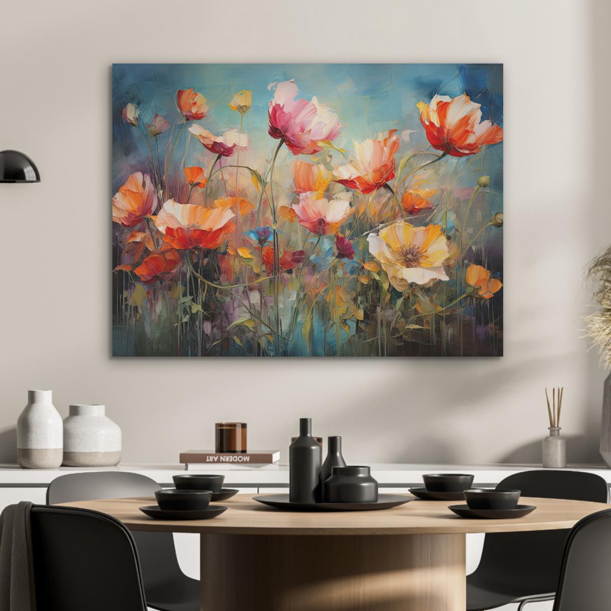 AKUSTIKBILD Blumen - Aquarell - Kunst - Botanisch - Natur Gemälde 80x60 cm - Orange, Kunststoff (80/60/0.9cm) - MuchoWow