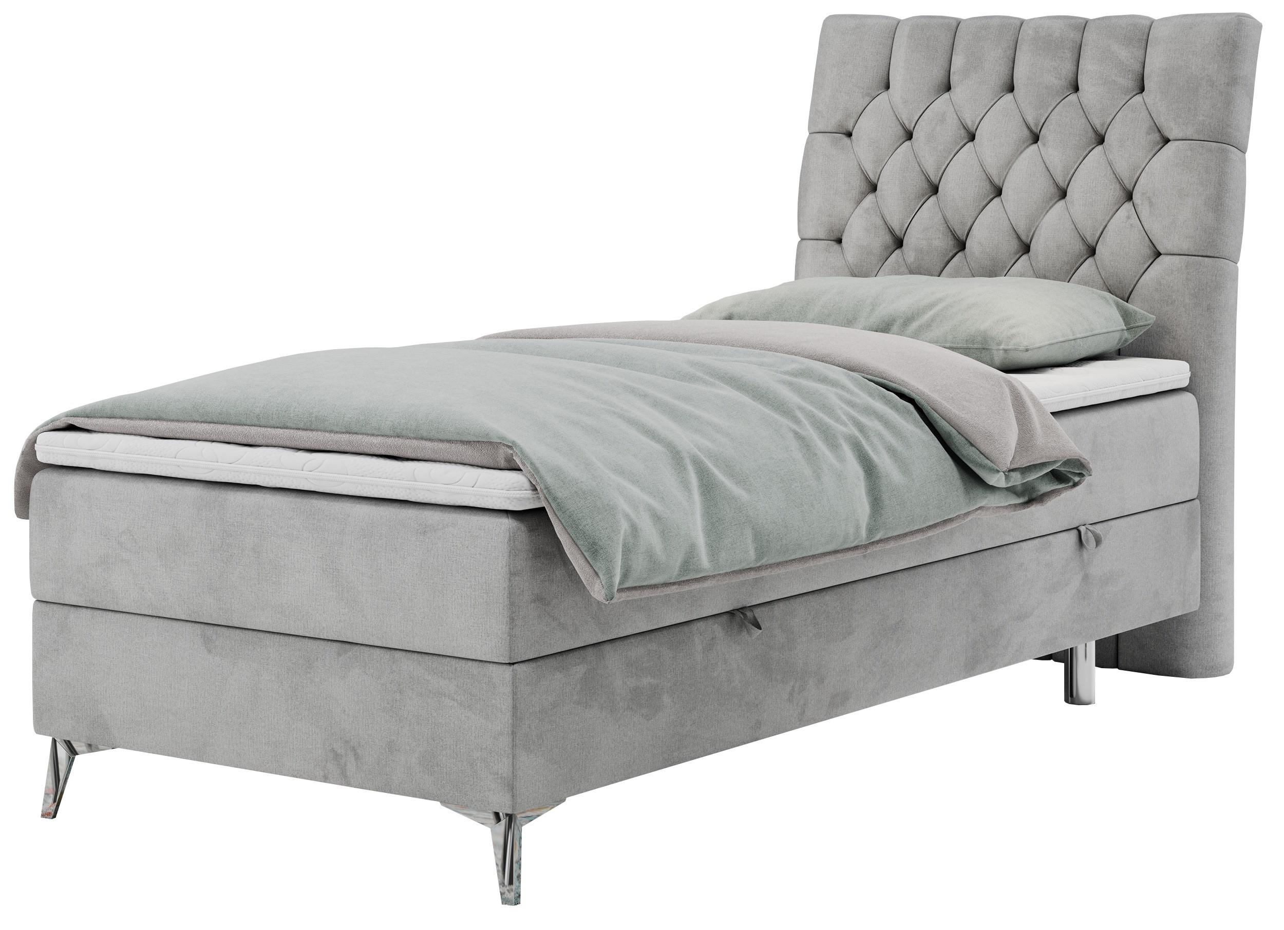 BOXBETT MILEN 90/200 Hellgrau Velvet - H4 - Rechts Seite - Hellgrau, Holz/Textil (90/200cm) - MKS