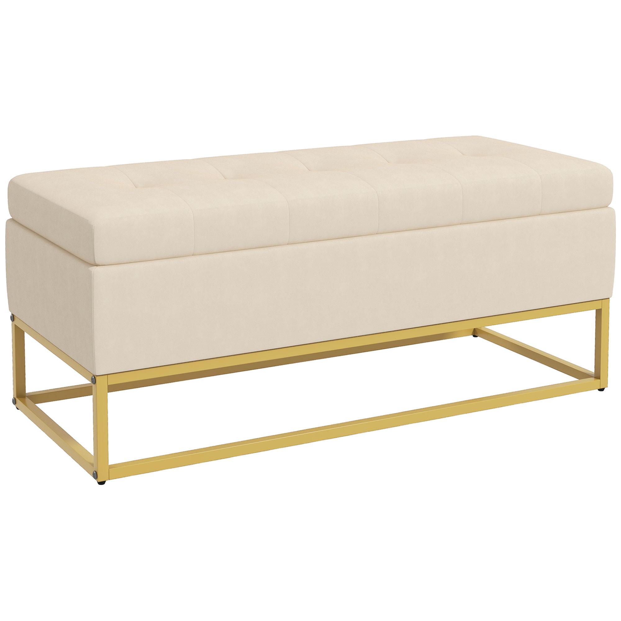 TRUHENBANK samtoptik, Stahl Beige - Beige, Textil (44/49/110cm) - HOMCOM