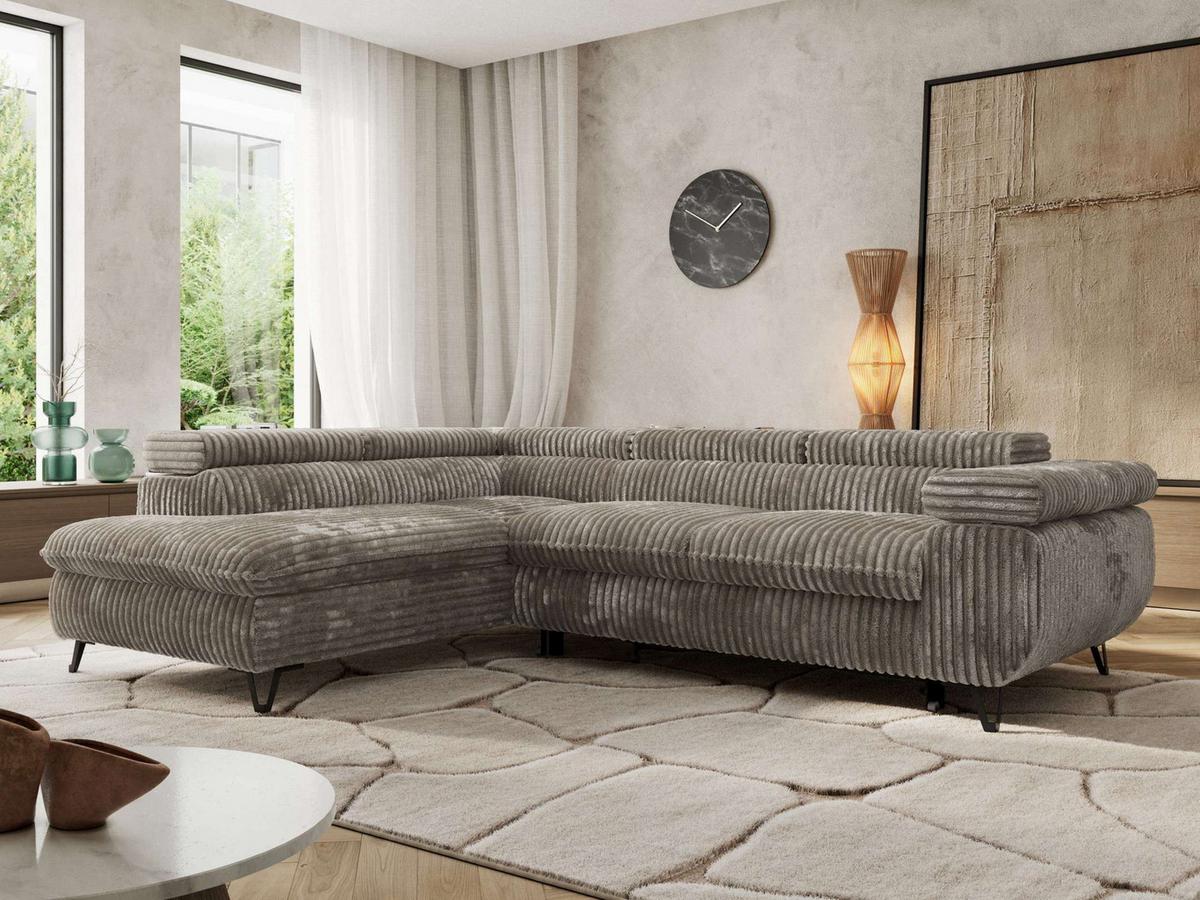 ECKSOFA PABLO L Grau Cord - Links Seite mit Visco Topper - Schwarz/Grau, Textil/Metall (208/273cm) - MKS