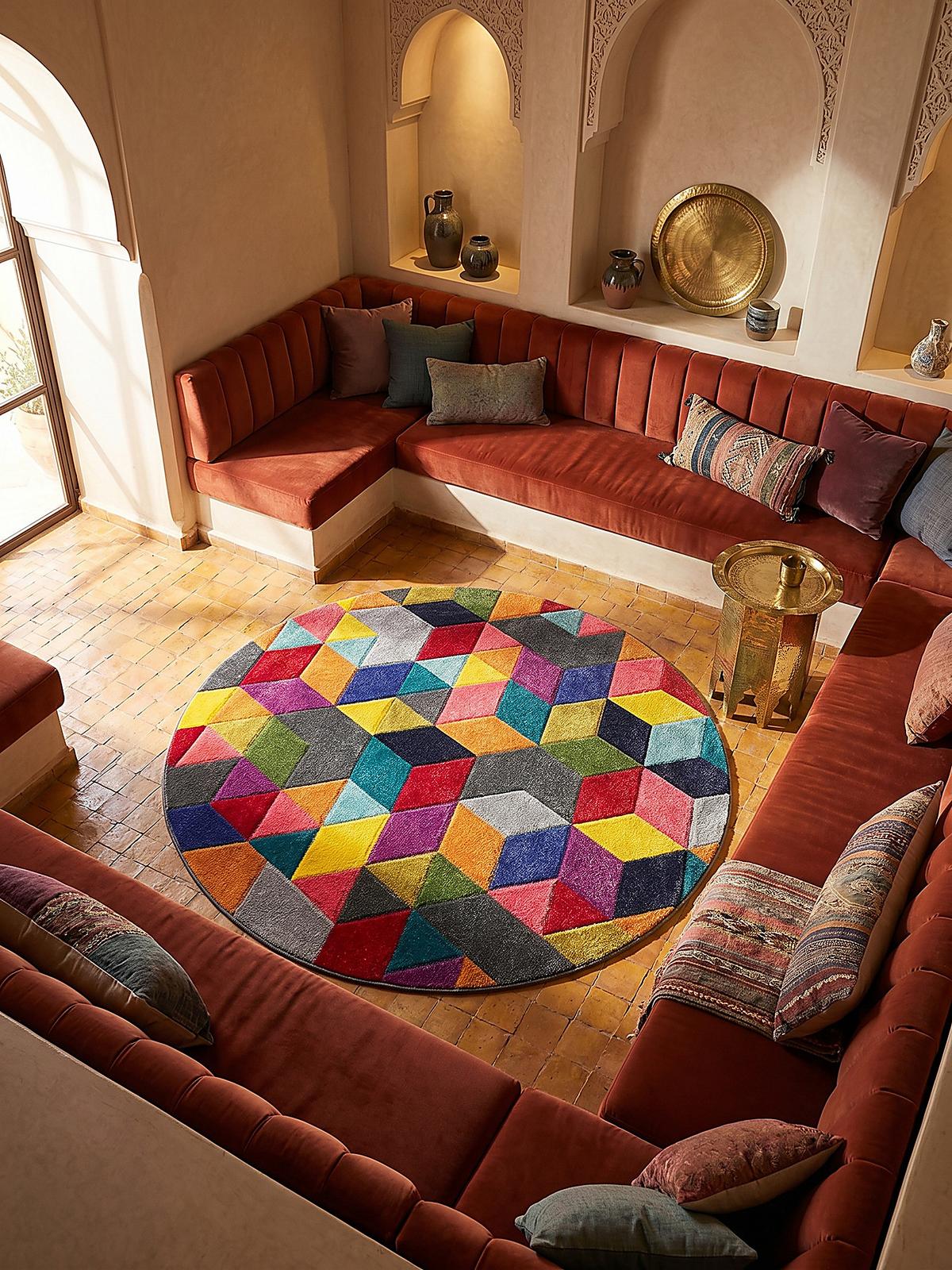 TEPPICH MEON, geometrisch, aus Polypropylen, Bunt, Ø 160 cm - Multicolor, Textil (160/160cm) - KADIMA DESIGN