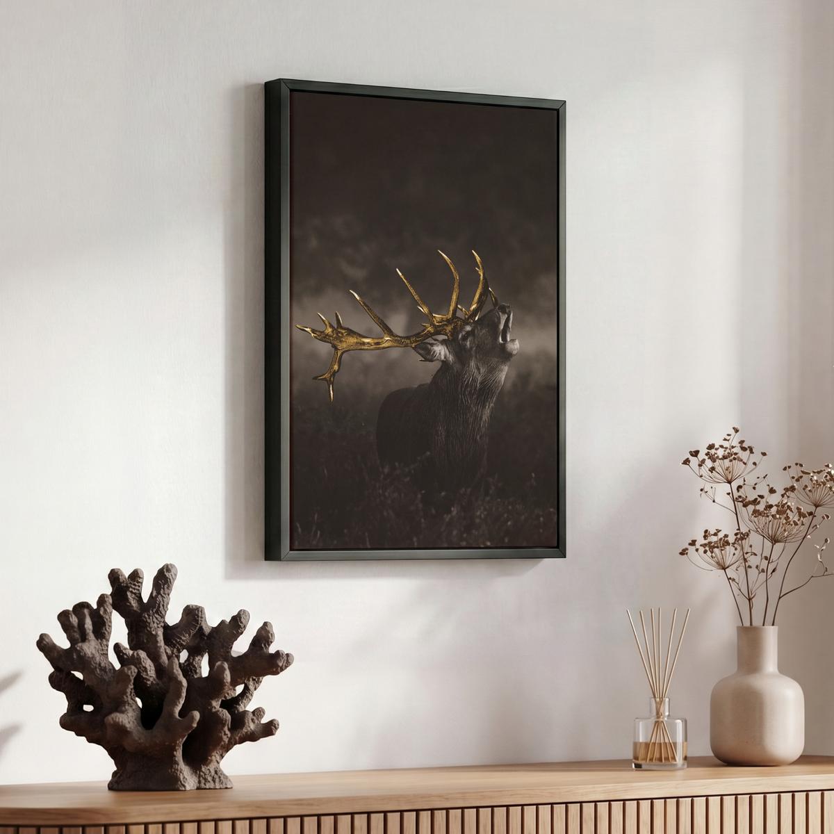 LEINWAND Bilder mit Rahmen - Rotwild - Schwarz - Gold - 30x40 - Braun, Textil (30/40cm) - MuchoWow
