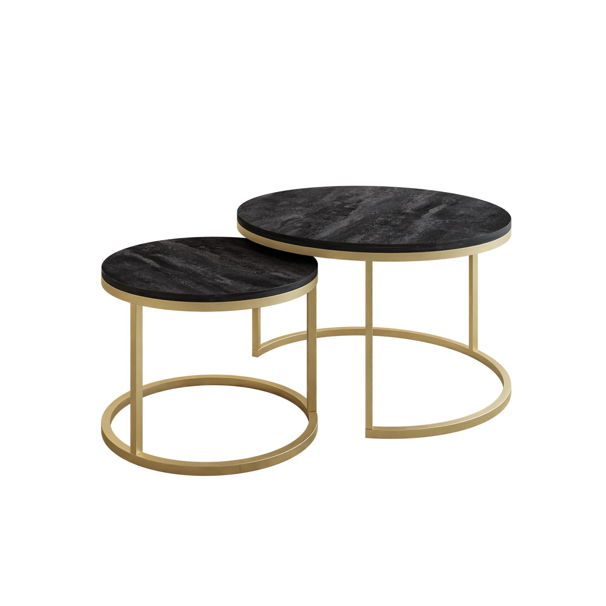 RUNDER Couchtisch 2in1 CIRI gold dunkler Beton 70/50 cm - Goldfarben/Grau, Holzwerkstoff (70/70/48cm) - Lookway