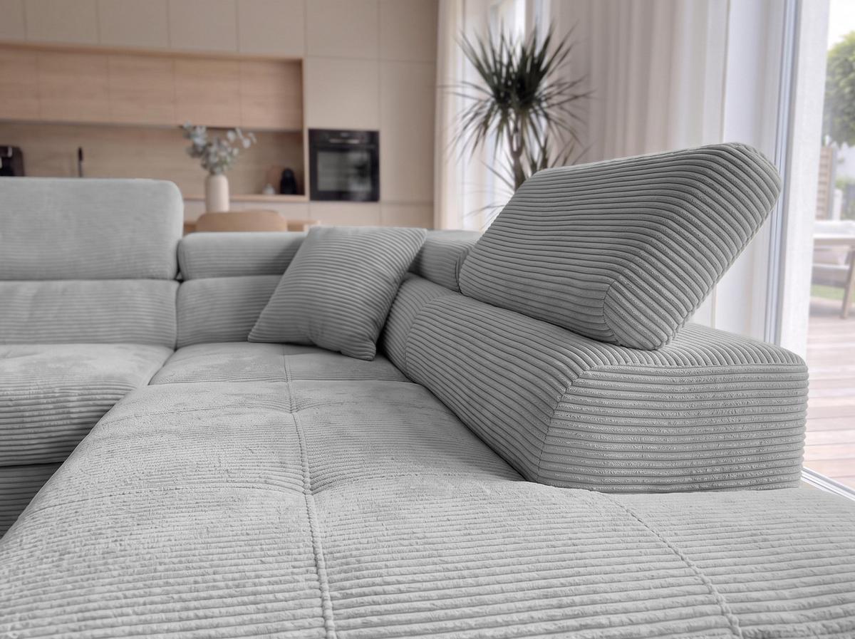 ECKSOFA L Form Konak Hellgrau 276/201/90 cm Rechts mit Schlaffunktion - Silberfarben/Hellgrau, Textil/Metall (276/203cm) - AX Living