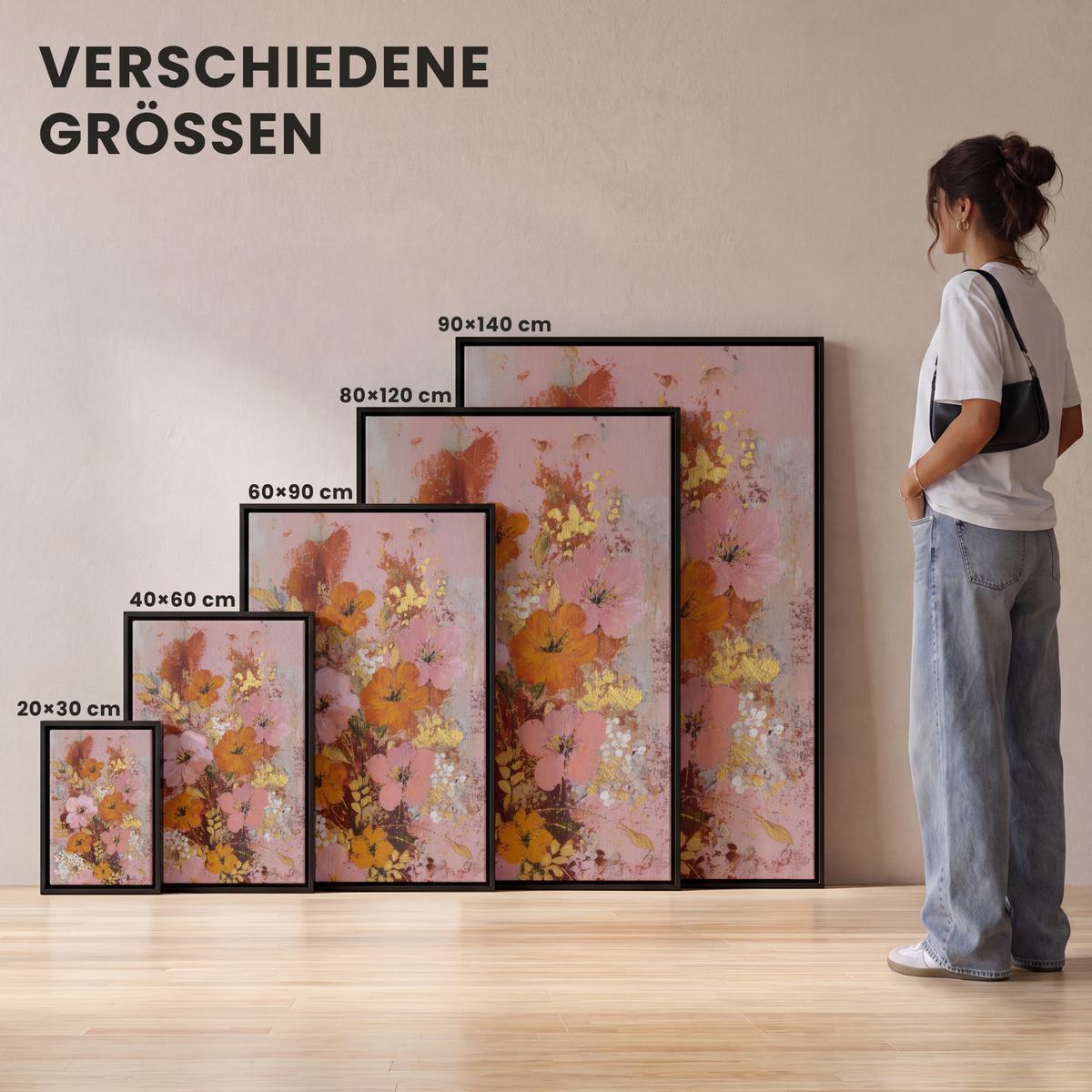 LEINWAND Bilder mit Rahmen - Malerei - Blumen - Rustikal - Rosa - 20x30 - Altrosa, Textil (20/30cm) - MuchoWow