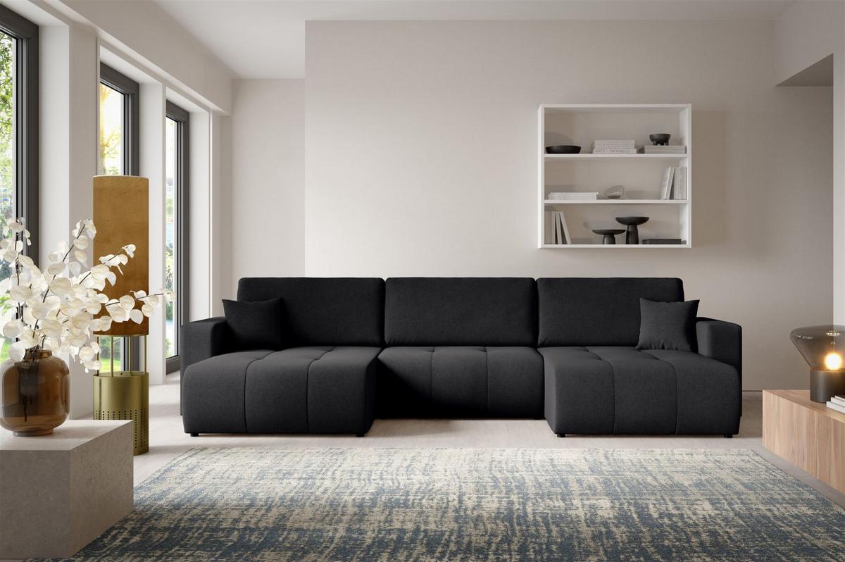 WOHNLANDSCHAFT Augusto - Schwarz, Holzwerkstoff/Textil (344/82/149cm) - Fun Möbel