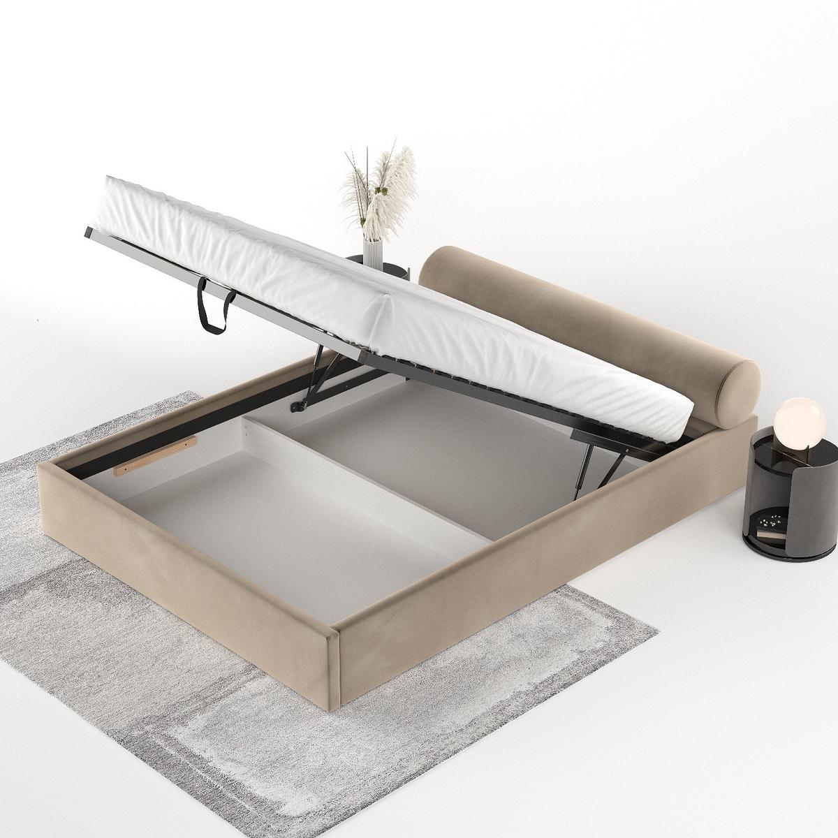 POLSTERBETT Solvo mit Stauraum 140/200 cm Taupe im Paros Stoff - Taupe/Schwarz, Holz/Holzwerkstoff (140/200cm) - AltaBeds