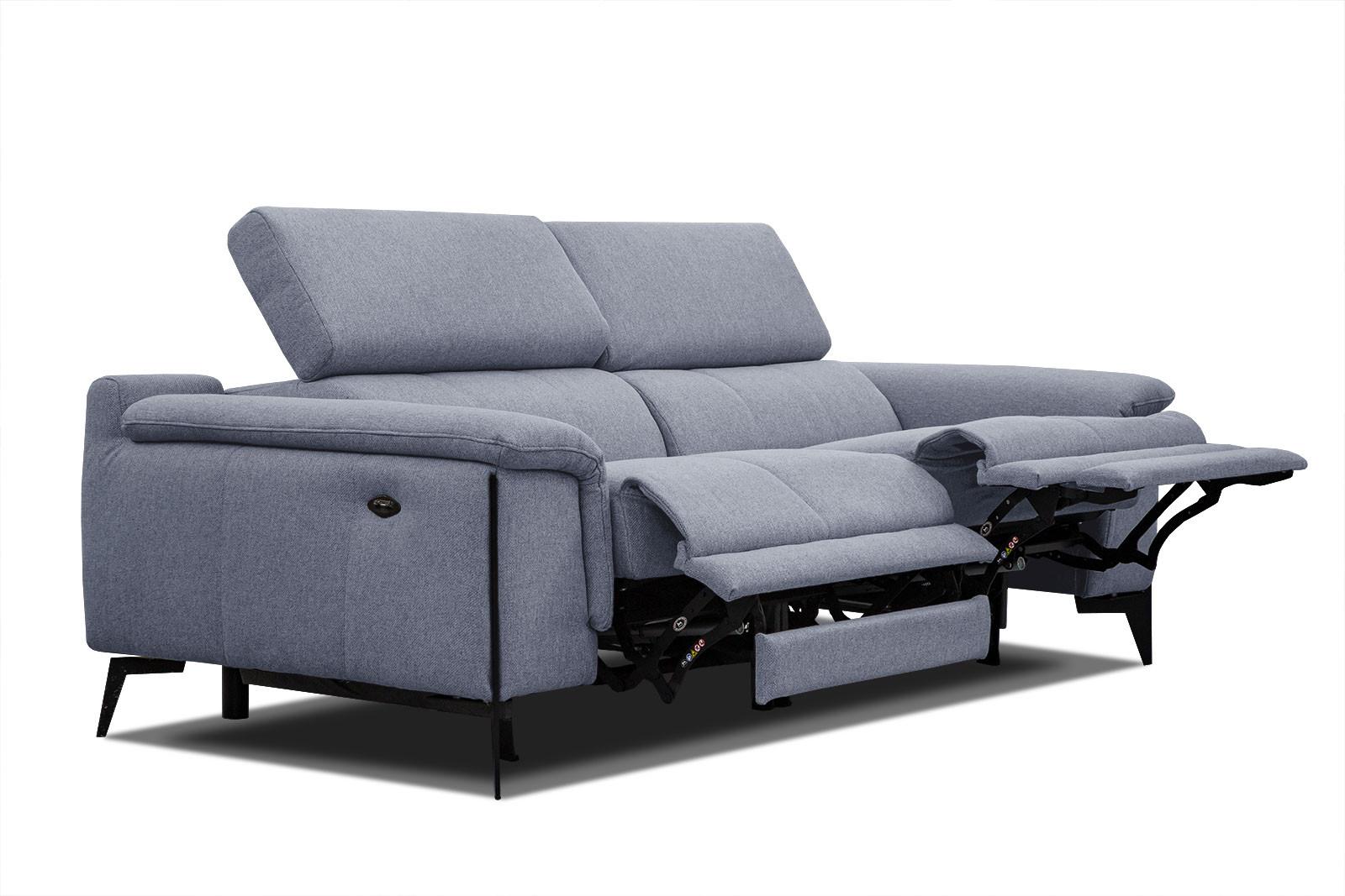 RELAXSOFA MATERA 3-Sitzer mit 2 Relaxfunktionen, hellblau - Schwarz/Hellblau, Holzwerkstoff/Textil (212/82/103cm) - Wozimo