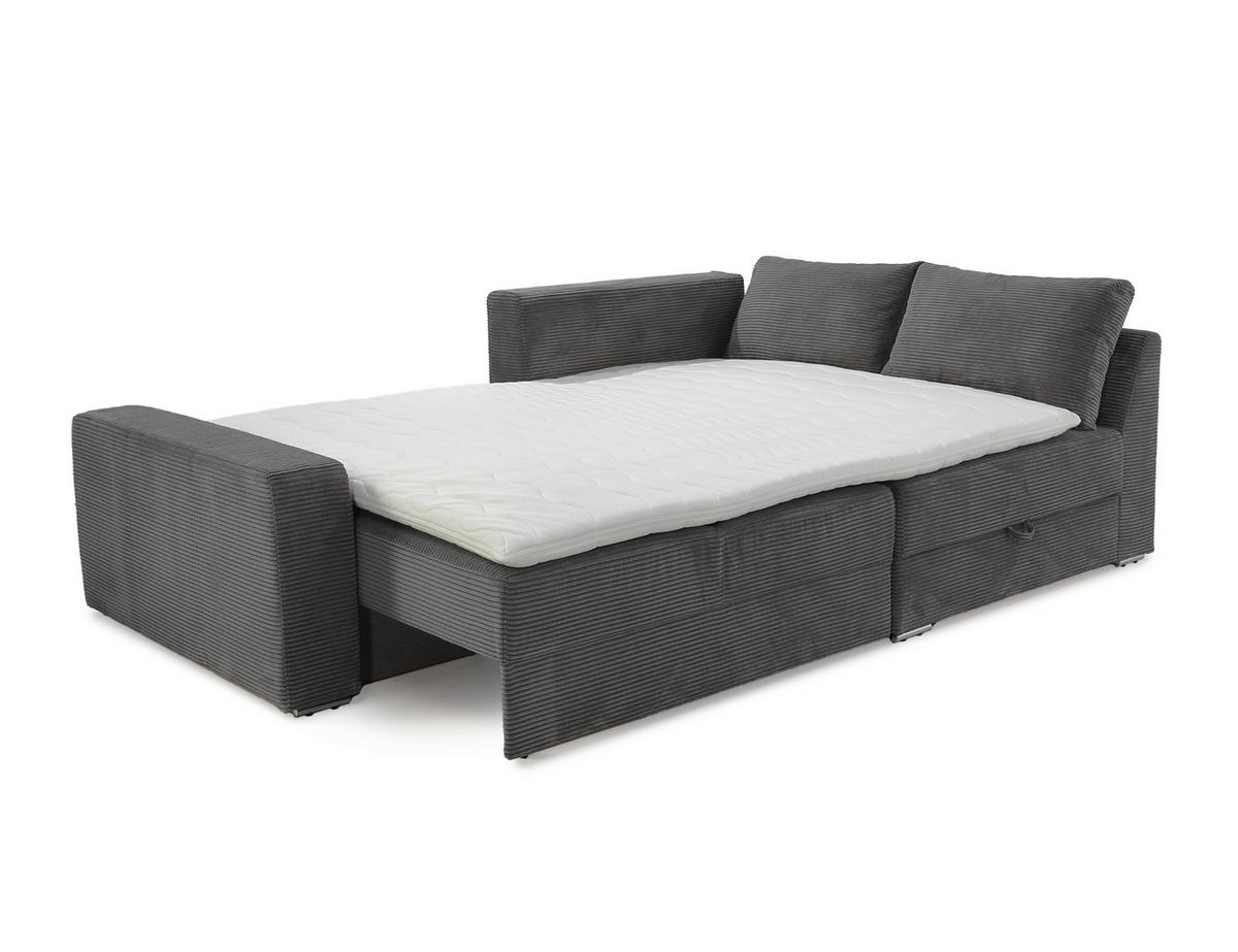 ECKSOFA-DAUERSCHLÄFER Boxspring Federkern Topper Bettkasten, seitenverkehrt montierbar B260/T181/H88 cm, Cord Dunkelgrau / 15233 - Chromfarben/Dunkelgrau, Textil/Metall (260/181cm) - luma-home