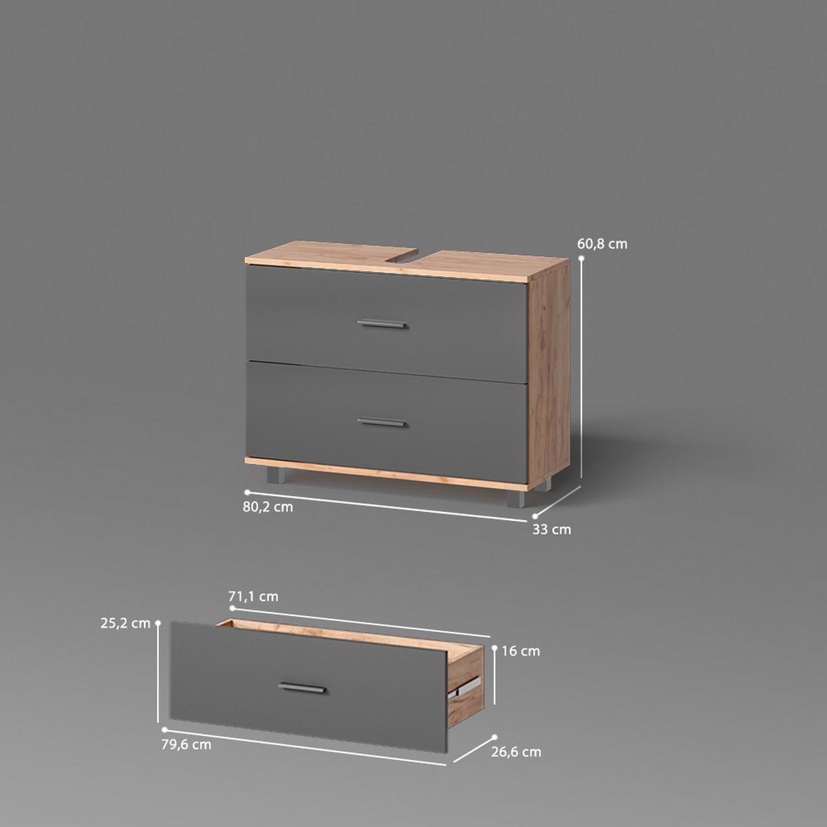 WASCHBECKENUNTERSCHRANK Eisak Anthrazit/Goldkraft Eiche 80 x 60.8 cm - Honigeiche/Anthrazit, Holzwerkstoff (80/60.8/33cm) - Livinity®