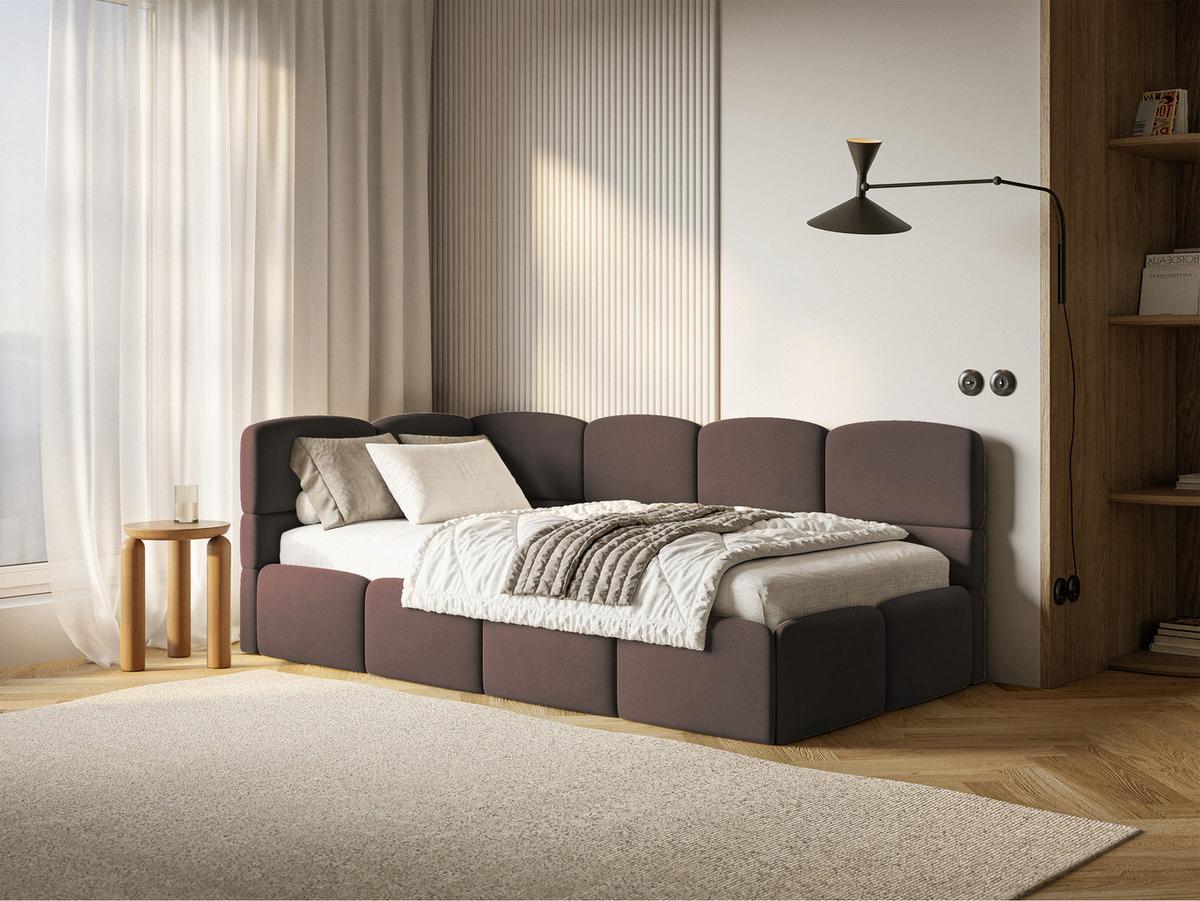 JUGENDBETT Cloudy Braun 90x200 cm, Kopfteil links, Samt - Schwarz/Braun, Kunststoff/Textil (90/200cm) - Selsey