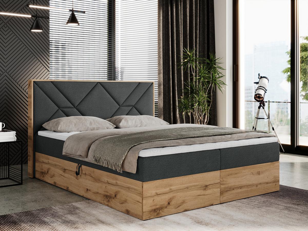 BOXBETT GUNAR - 200/200 Dunkelgrau Struktur - H4 - Dunkelgrau, Holz/Textil (200/200cm) - MKS