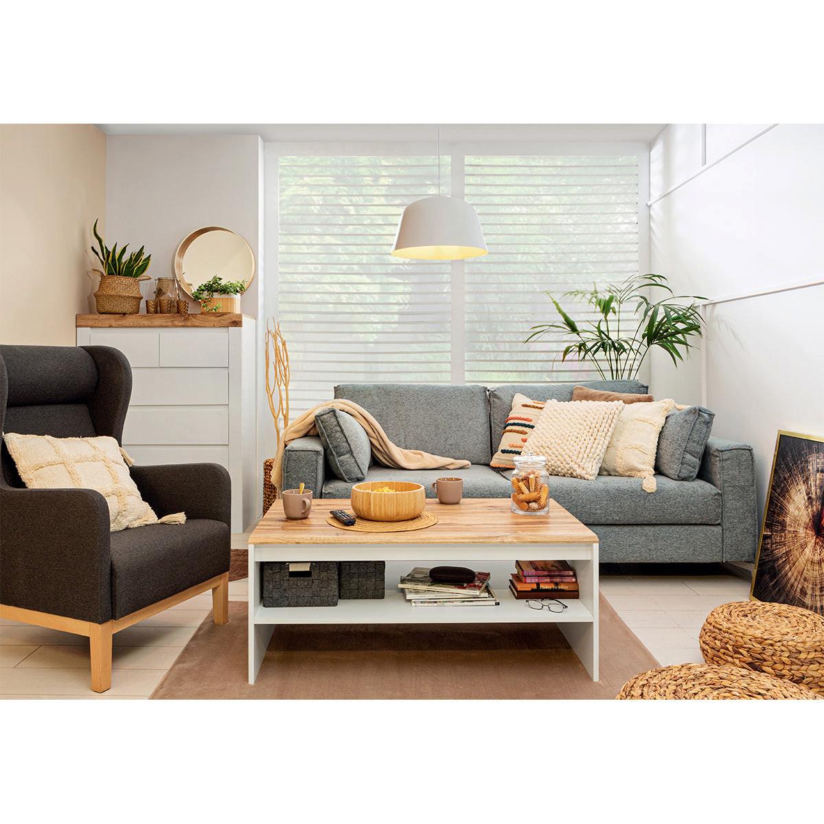 COUCHTISCH Hella Weiß und Holz - Weiß, Holzwerkstoff (65/110/46cm) - Petits-meubles