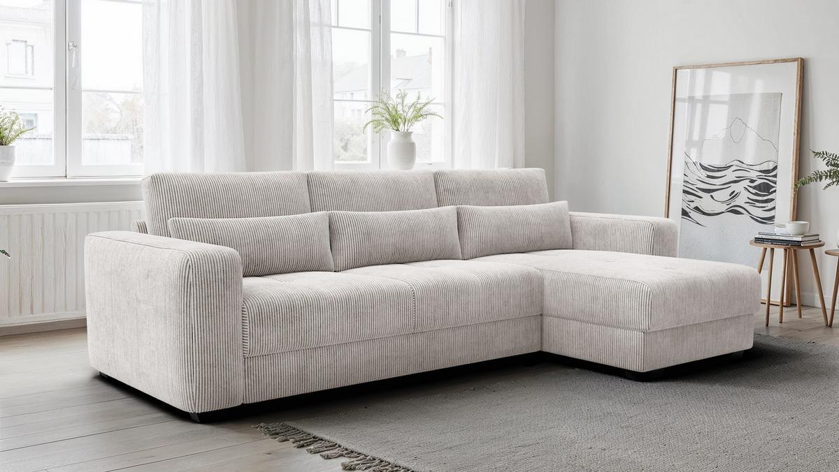ECKSOFA OLI 4-Sitzer rechts, perlweiß - Weiß, Holz/Textil (295/172cm) - Wozimo
