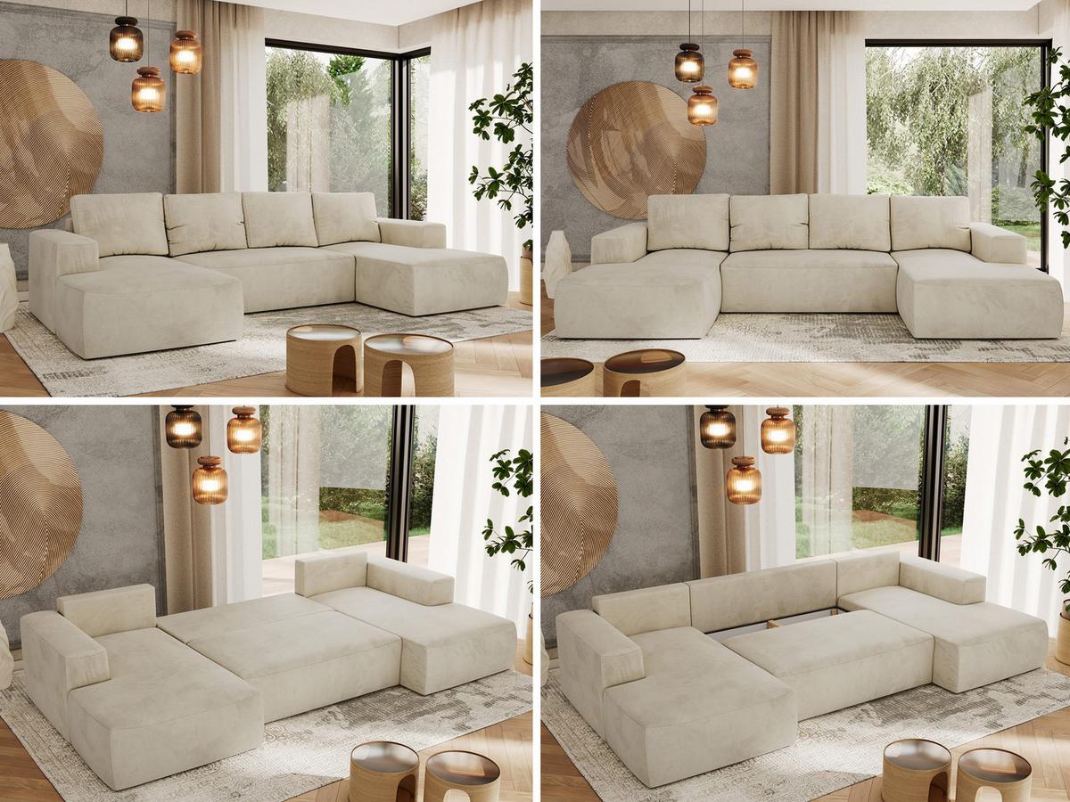 WOHNLANDSCHAFT TRENTINO U Beige Velvet - Beige/Schwarz, Kunststoff/Textil (334/91/163cm) - MKS