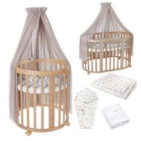 BABYBETT NATUR OVAL 7in1 mit Matratze und Himmelset - Taupe/Naturfarben, Holz/Textil (73/125cm) - waldin