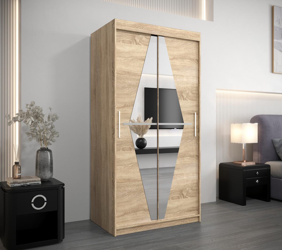 SCHWEBETÜRENSCHRANK 200/100/62 2-türig - Silberfarben/Sonoma Eiche, Holz/Kunststoff (100/200/62cm) - MÖBEL KRYSPOL