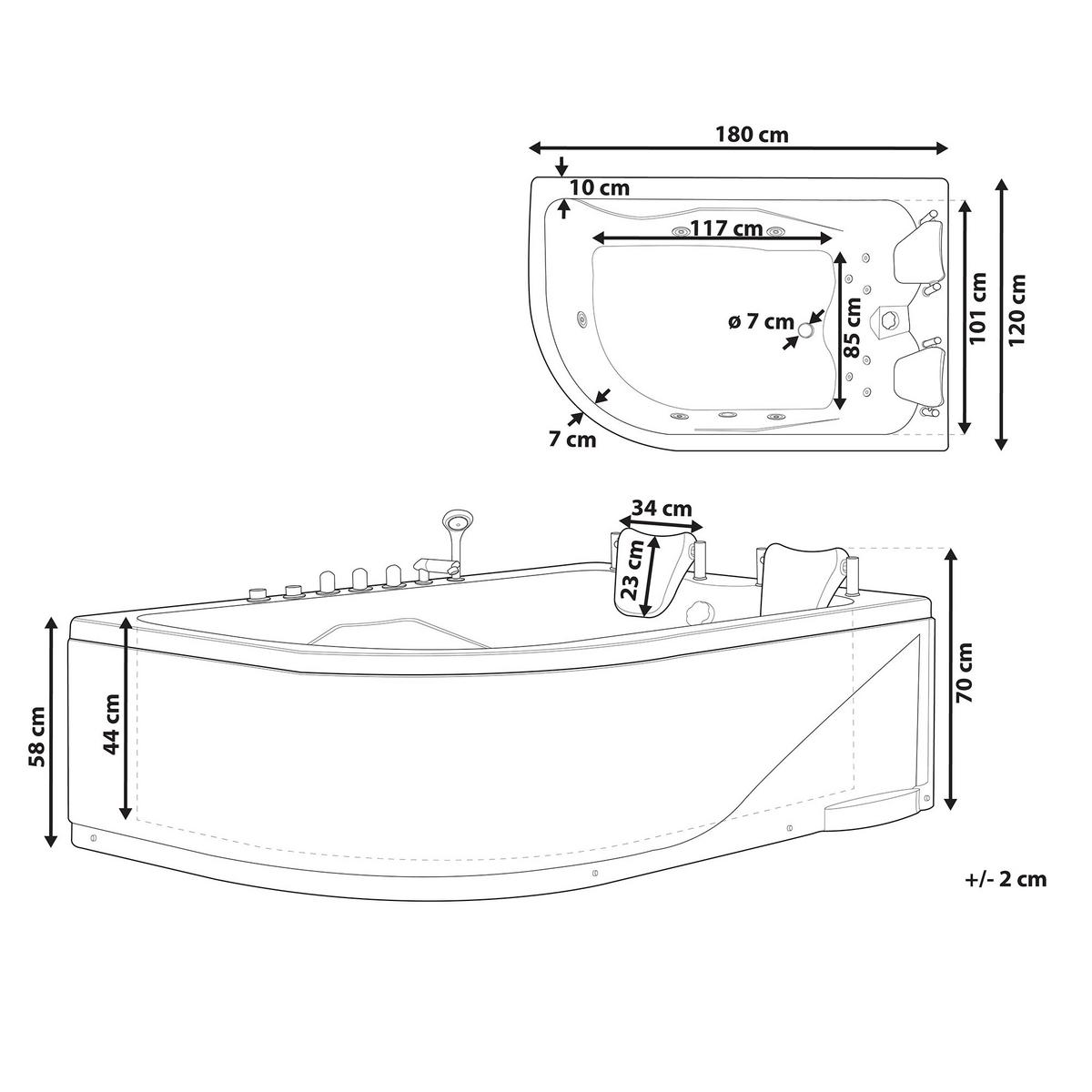 WHIRLPOOL-BADEWANNE mit LED 120x180x70 cm weiß Calama - Weiß, Kunststoff (120/70/180cm) - Beliani