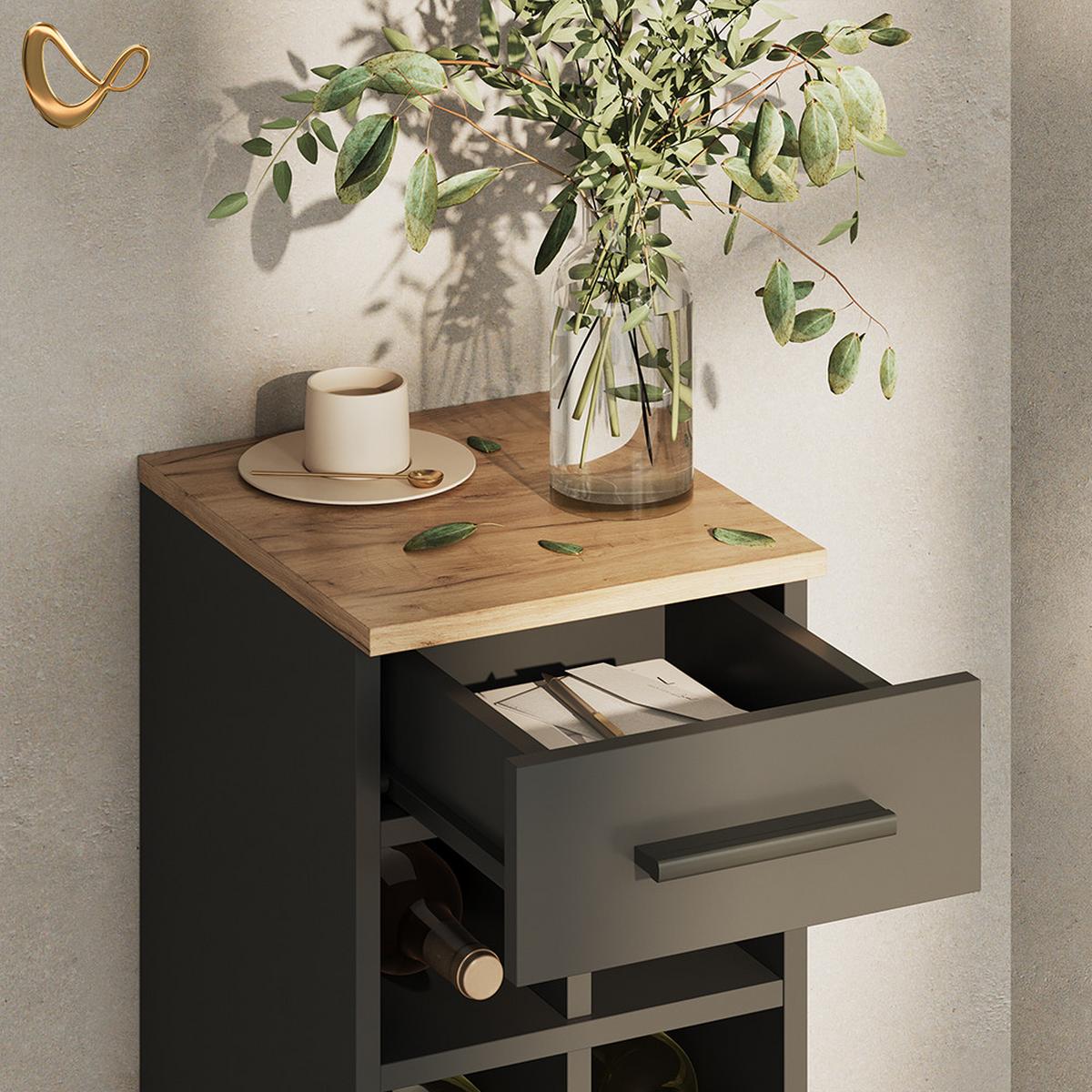 WEINREGAL Regusa Goldkraft Eiche/Anthrazit 30 x 106 cm - Honigeiche/Anthrazit, Holzwerkstoff (30/106/34.5cm) - Livinity®