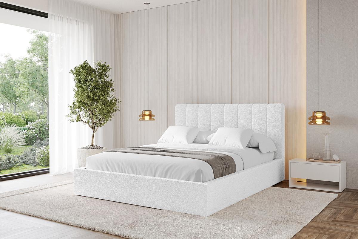 POLSTERBETT mit Bettkasten und Lattenrost, Bett mit Matratze H3/H4 - STERA 160x200 Weiß - Weiß, Holzwerkstoff/Textil (160/200cm) - ALTDECOR