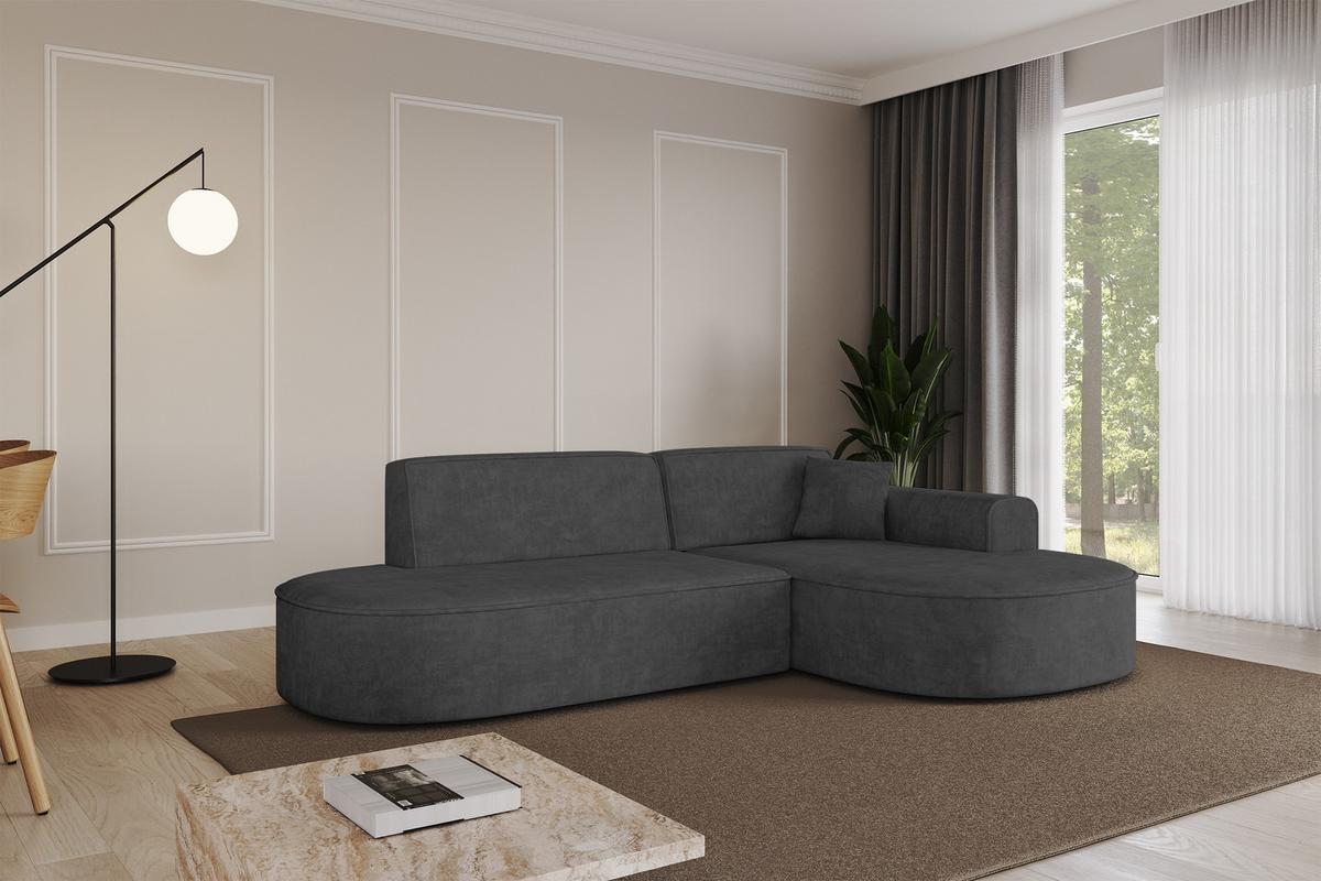 ECKSOFA Ottomane Rechts MARI-L1 - 243x171x79 cm Dunkelgrau Velours - Dunkelgrau/Schwarz, Holzwerkstoff/Kunststoff (171/243cm) - ALTDECOR