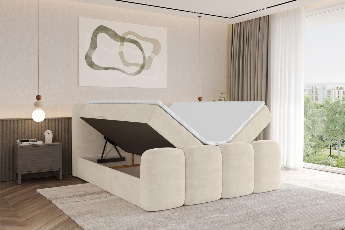 BOXBETT mit Matratze H4 und Lattenrost - NINA-Z - 160x200 cm Monolith - Beige - Sahara, Holzwerkstoff (160/200cm) - ALTDECOR