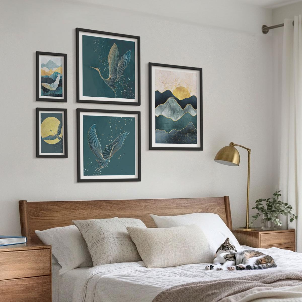 BILDER SET 5er Set - 50x50 cm & 20x30 cm & 40x60 cm Schwarzer Rahmen - Familie, Liebe, Wärme, Zuhause - Schwarz, Kunststoff (40/60cm) - TULUP
