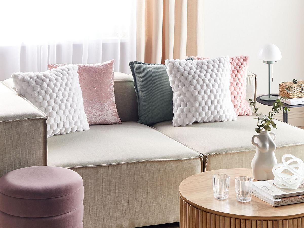 DEKOKISSEN 2er-Set Cremeweiß 43/43 cm Purslane - Creme, Textil (43/43cm) - Beliani